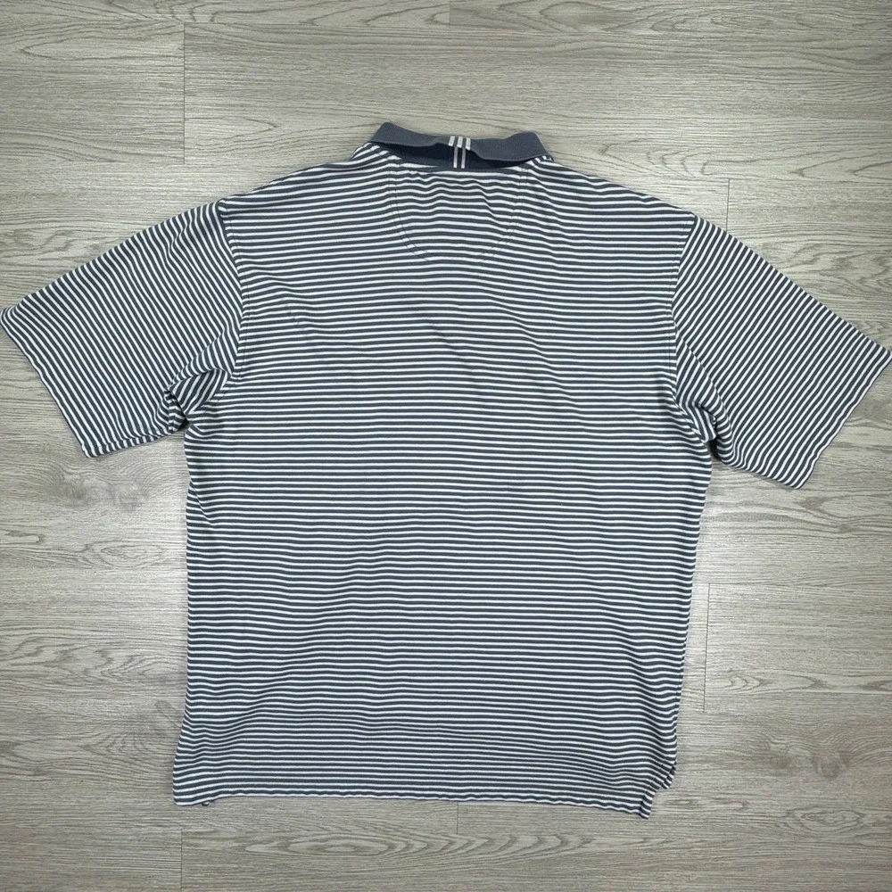 Adidas Men's Large Blue Striped Climalite Golf Polo Shirt Performance Athletic